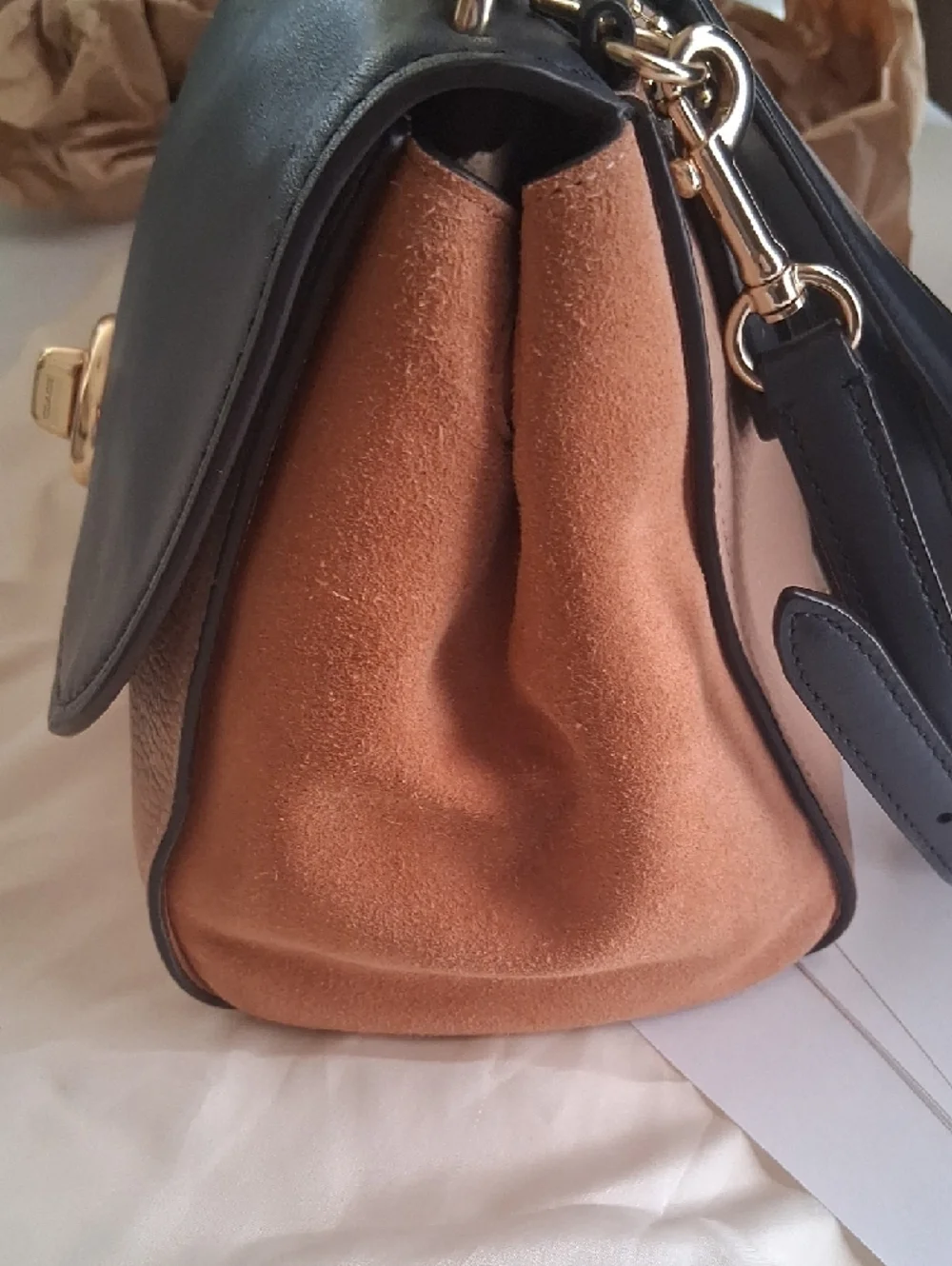 Coach Faye Leather & Suede Crossbody — NAVY BLUE & TAN - Picture 15 of 16